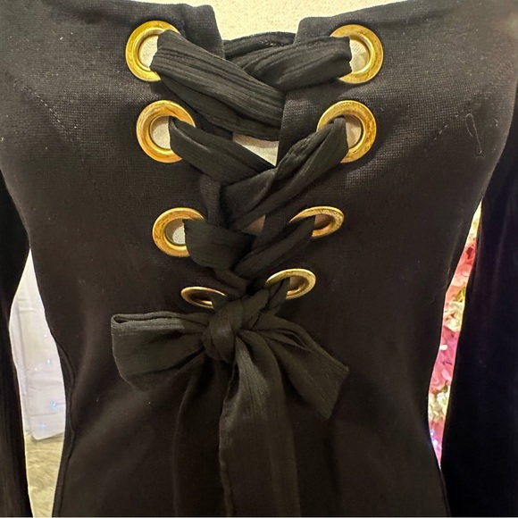 Free People Looking Back Black Lace-Up Top - Picture 9 of 12